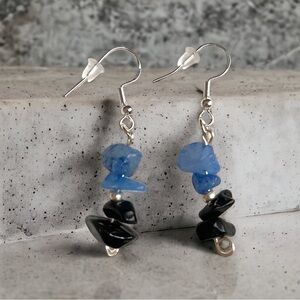 Blue Chalcedony with black onyx earrings